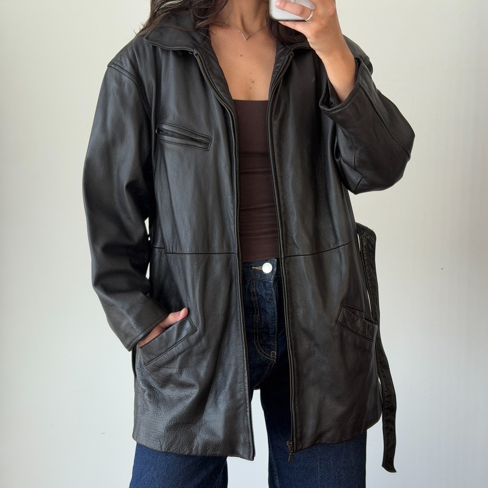 Vtg Wilsons Leather Jacket Womens Large Pelle Studio Belted Thinsulate Y2K 90s